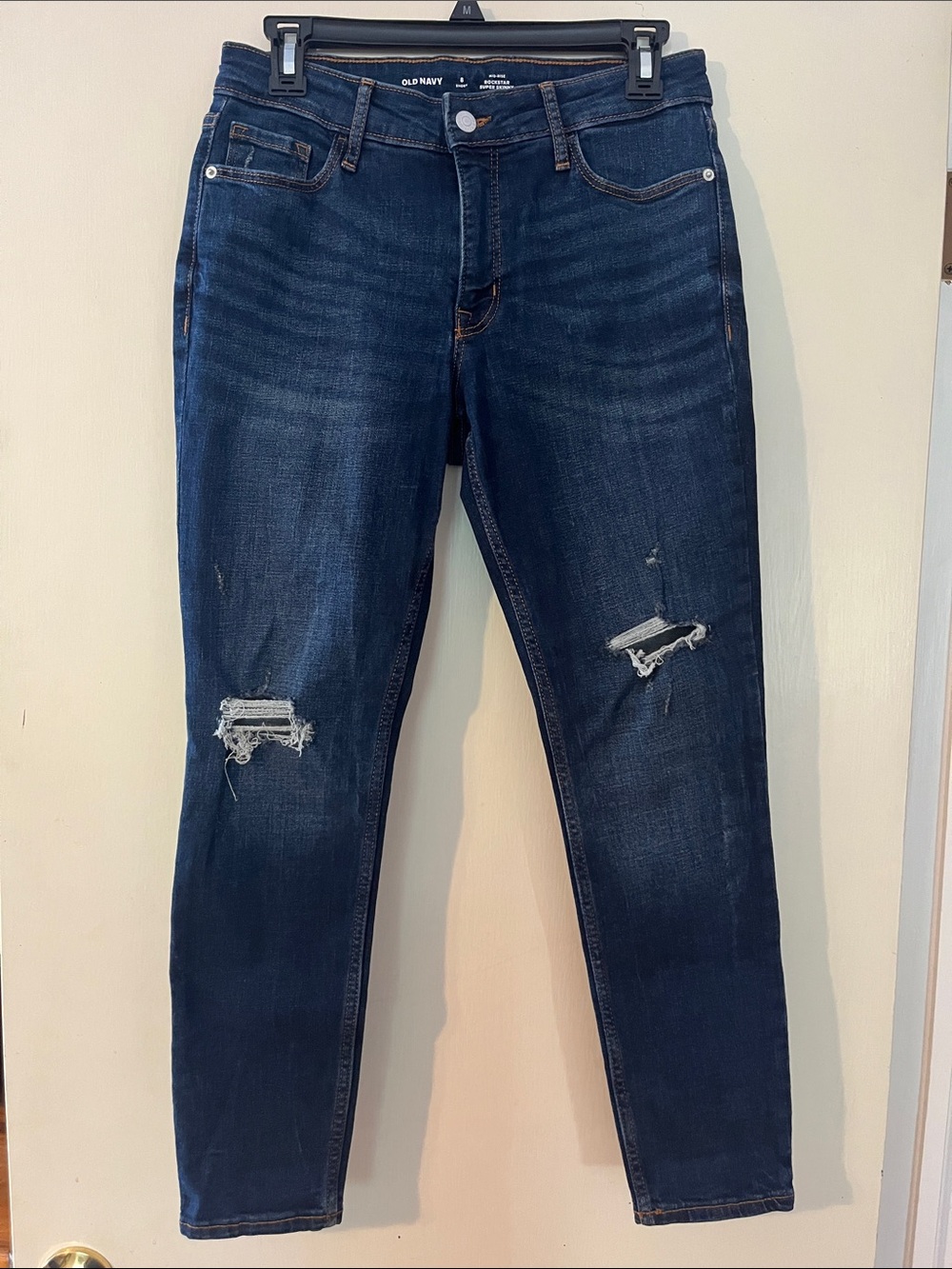 Old Navy Women’s Dark Indigo Super Skinny Jeans with Knee Rips